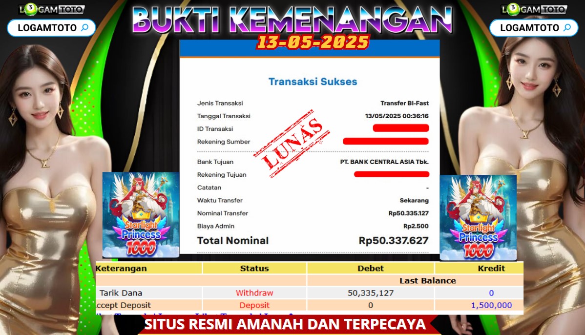 SELAMAT KEPADA MEMBER SETIA LOGAMTOTO TELAH MENANG DI PERMAINAN SLOT STARLIGHT PRINCES 1000