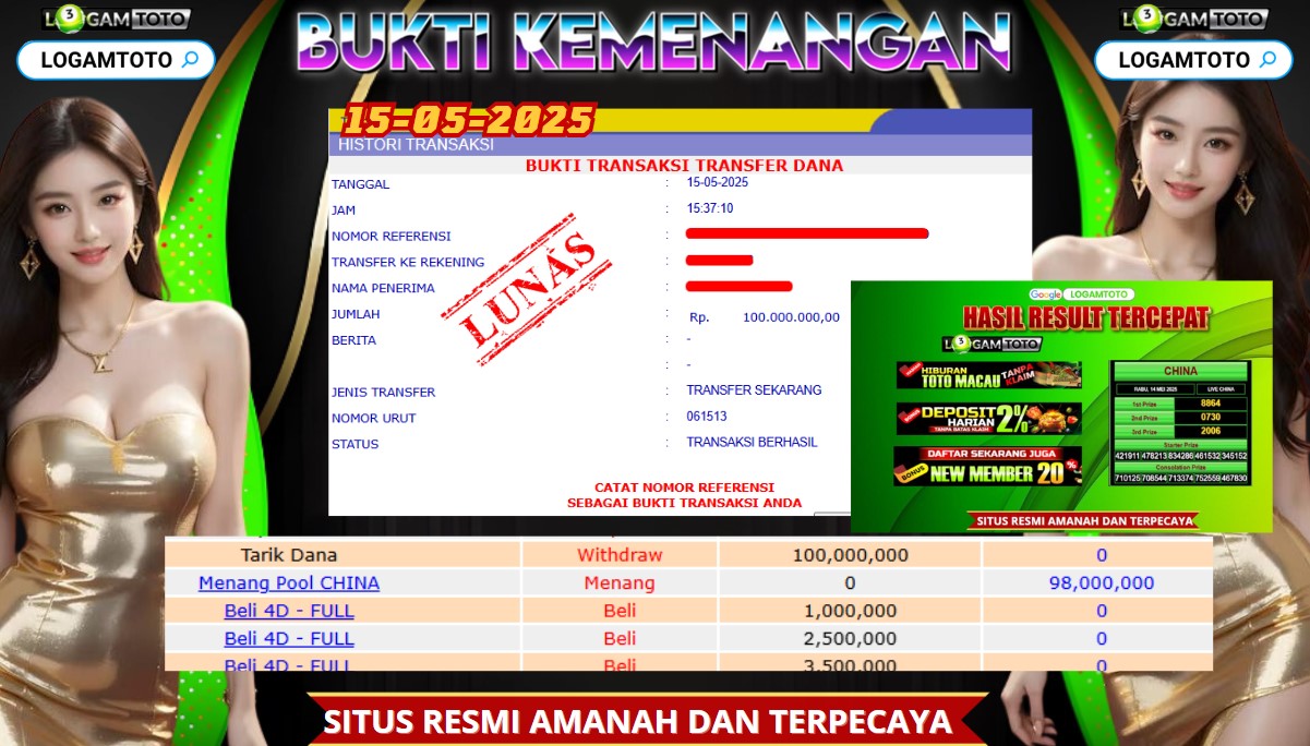 SELAMAT KEPADA MEMBER SETIA LOGAMTOTO BERHASIL NEBAK ANGKA TOGEL JITU DI PASARAN CHINA POOLS