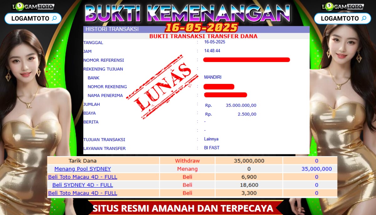 SELAMAT KEPADA MEMBER SETIA LOGAMTOTO BERHASIL MENANG DI PERMAINAN TOGEL SYDNEY