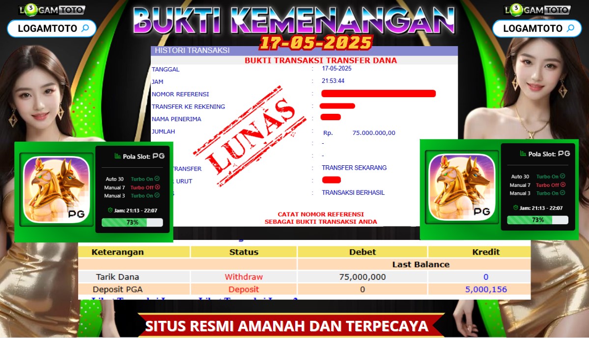 SELAMAT KEPADA MEMBER SETIA LOGAMTOTO BERHASIL MENANG SLOT DI PROVIDER PG SOFT DENGAN RTP JITU