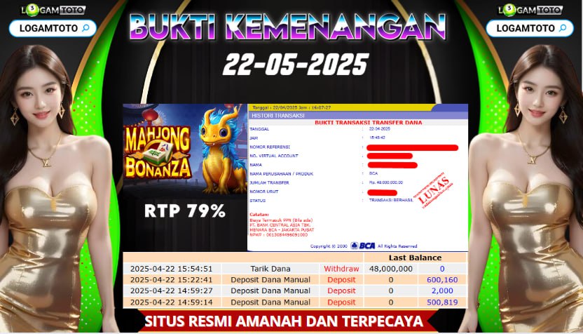SELAMAT KEPADA MEMBER SETIA LOGAMTOTO MENDAPATKAN MEGA JACKPOT DI PERMAINAN SLOT PRAGMATIC PLAY MAHJONG BONANZA !