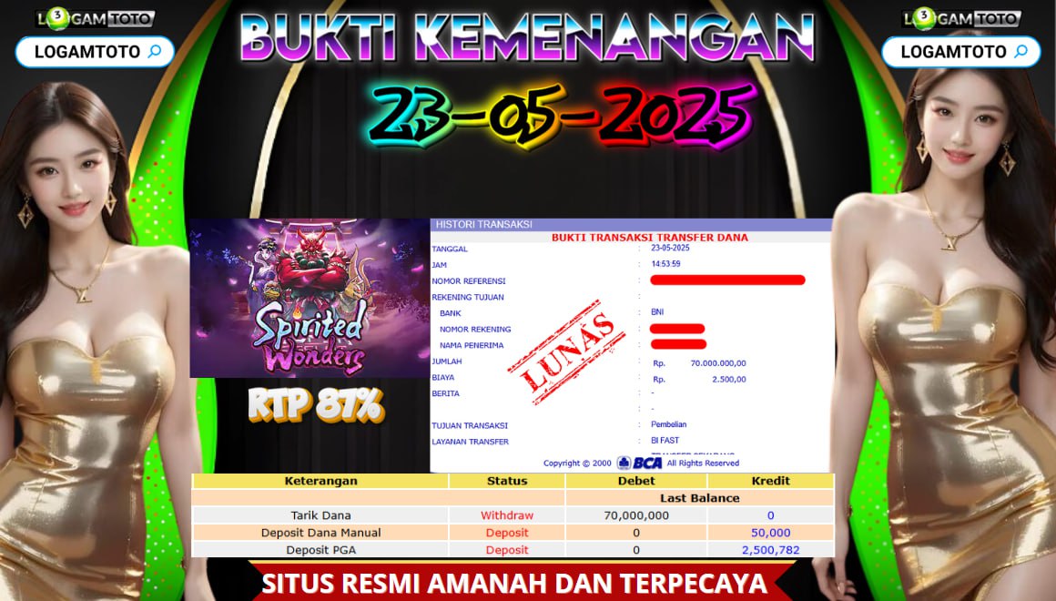 SELAMAT KEPADA MEMBER SETIA LOGAMTOTO BERHASIL JACKPOT DI PERMAINAN SLOT SPIRITED WONDERS