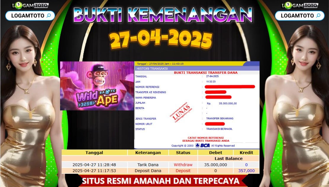 SELAMAT KEPADA MEMBER SETIA LOGAMTOTO MENDAPATKAN MEGA JACKPOT DI PERMAINAN SLOT PG SOFT WILD APE