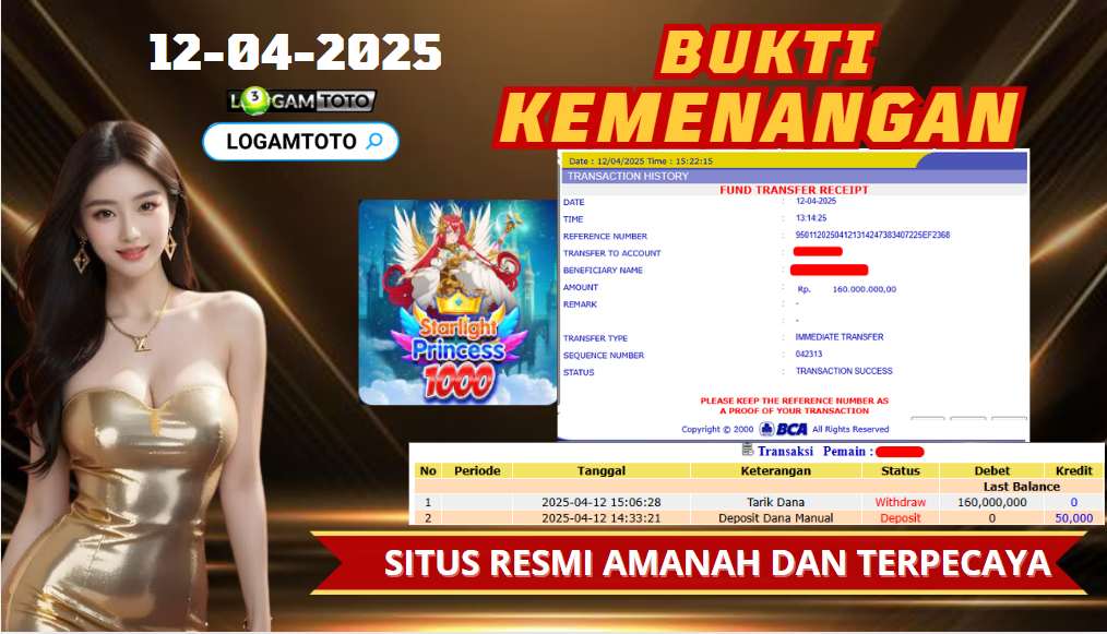 SELAMAT KEPADA MEMBER SETIA LOGAMTOTO BERHASIL JACKPOT DI PERMAINAN SLOT STARLIGHT PRINCESS 1000 