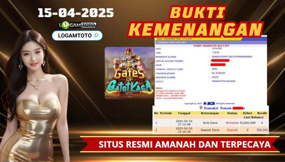 SELAMAT KEPADA MEMBER SETIA LOGAMTOTO BERHASIL JACKPOT DI PERMAINAN SLOT GATES OF GATOTKACA