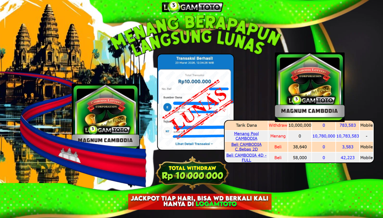 SELAMAT KEPADA MEMBER SETIA LOGAMTOTO BERHASIL JACKPOT 10.000.000 di TOGEL MAGNUM CAMBODIA