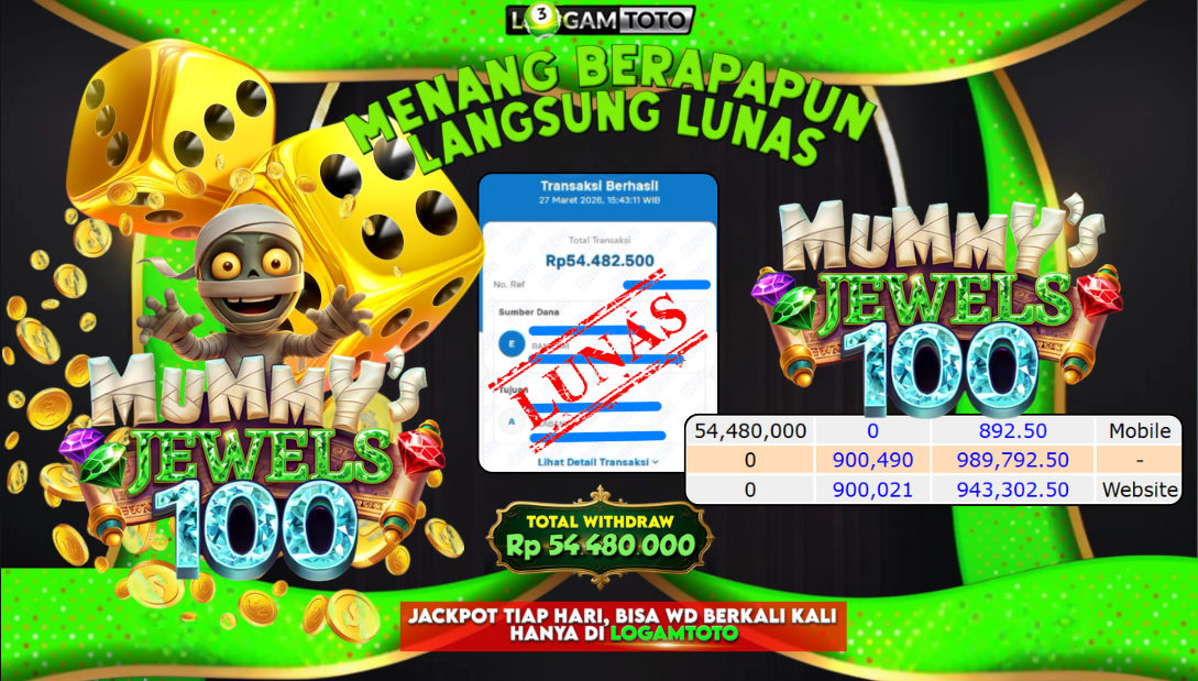 SELAMAT KEPADA MEMBER SETIA LOGAMTOTO BERHASIL JACKPOT 54.480.000 di PERMAINAN MUMMYJEWELS 100
