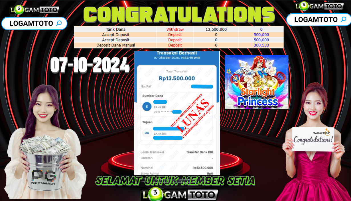 SELAMAT KEPADA MEMBER SETIA LOGAMTOTO BERHASIL JACKPOT DI PERMAINAN SLOT STARLIGHT PRINCESS