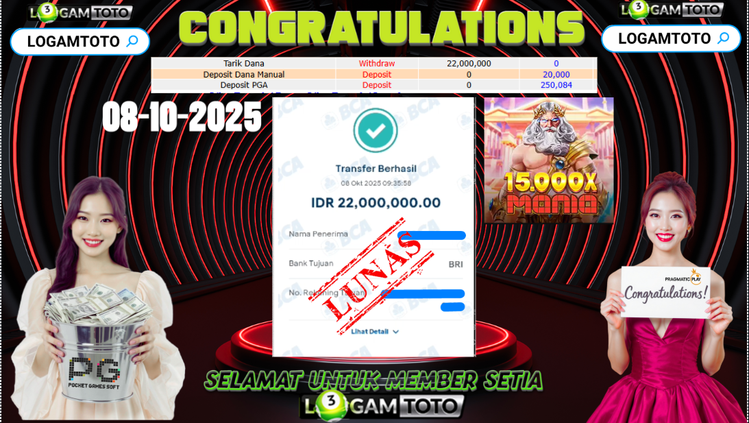 SELAMAT KEPADA MEMBER SETIA LOGAMTOTO BERHASIL JACKPOT DI PERMAINAN SLOT OLYMPUS MANIA 15.000X