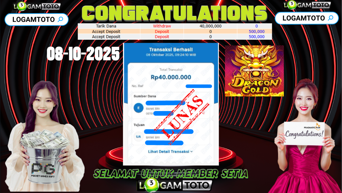 SELAMAT KEPADA MEMBER SETIA LOGAMTOTO BERHASIL JACKPOT DI PERMAINAN SLOT DRAGON GOLD