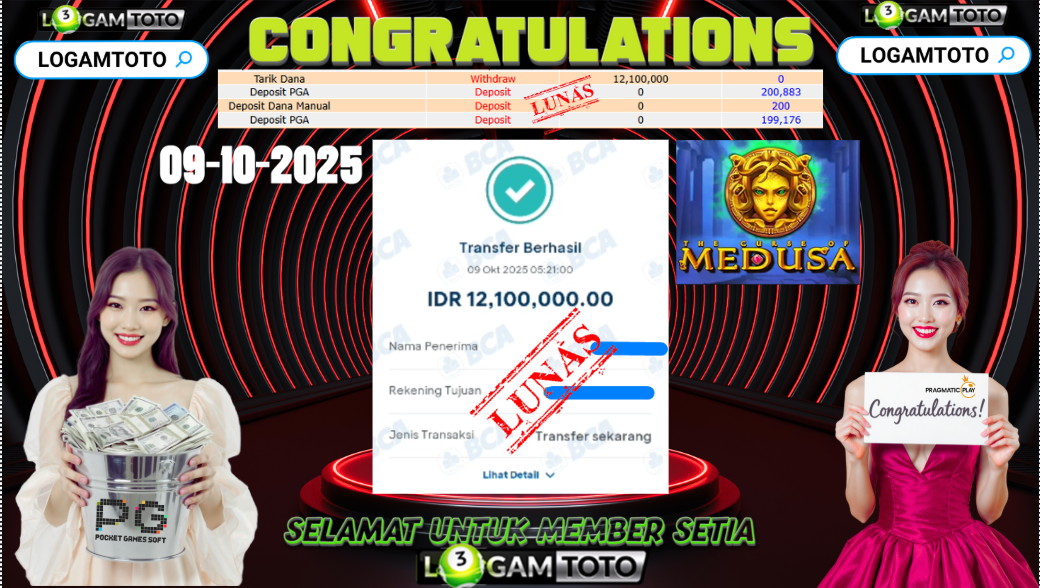 SELAMAT KEPADA MEMBER SETIA LOGAMTOTO BERHASIL JACKPOT DI PERMAINAN SLOT THE CURSE OF MEDUSA