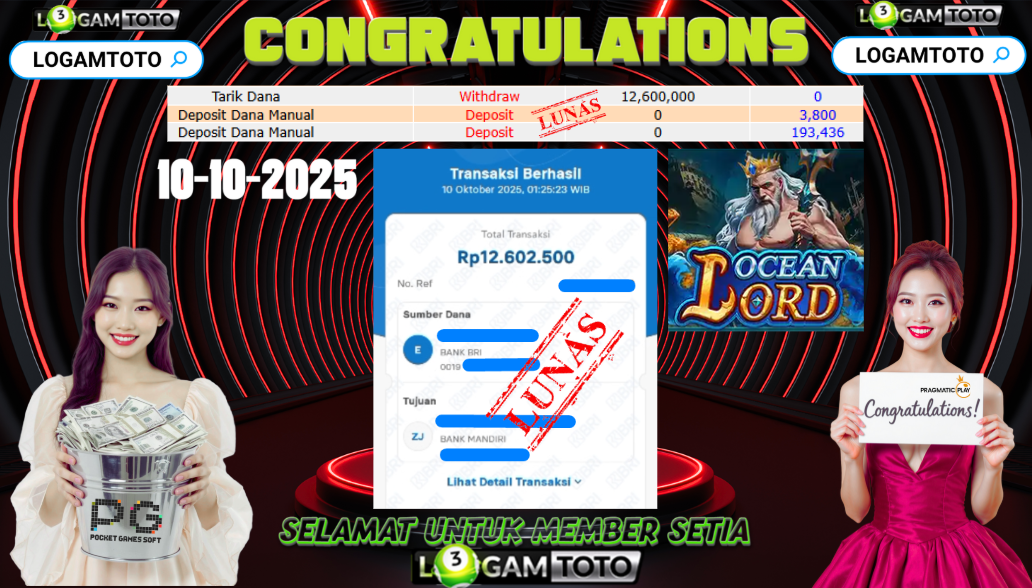 SELAMAT KEPADA MEMBER SETIA LOGAMTOTO BERHASIL JACKPOT DI PERMAINAN SLOT OCEAN LORD