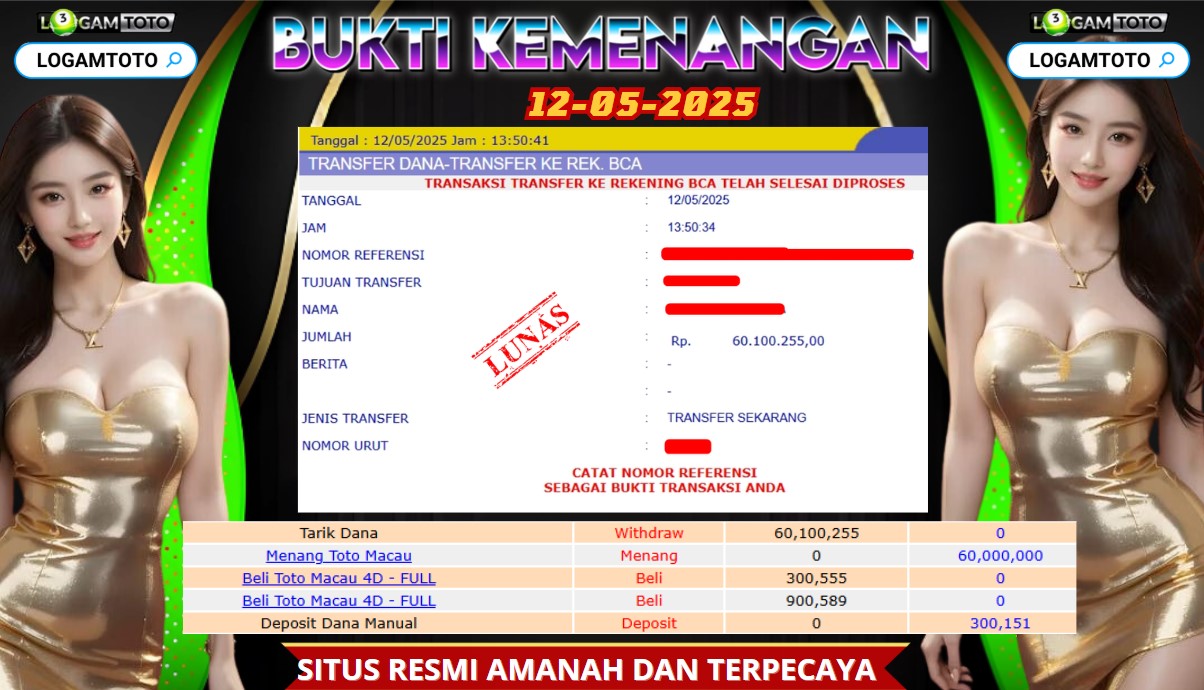 SELAMAT KEPADA MEMBER SETIA LOGAMTOTO BERHASIL MENANG DI PASARAN TOTO MACAU PERIODE PERTAMA PADA HARI INI