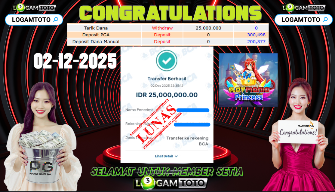 SELAMAT KEPADA MEMBER SETIA LOGAMTOTO BERHASIL JACKPOT DI PERMAINAN SLOT MANIA PRINCESS