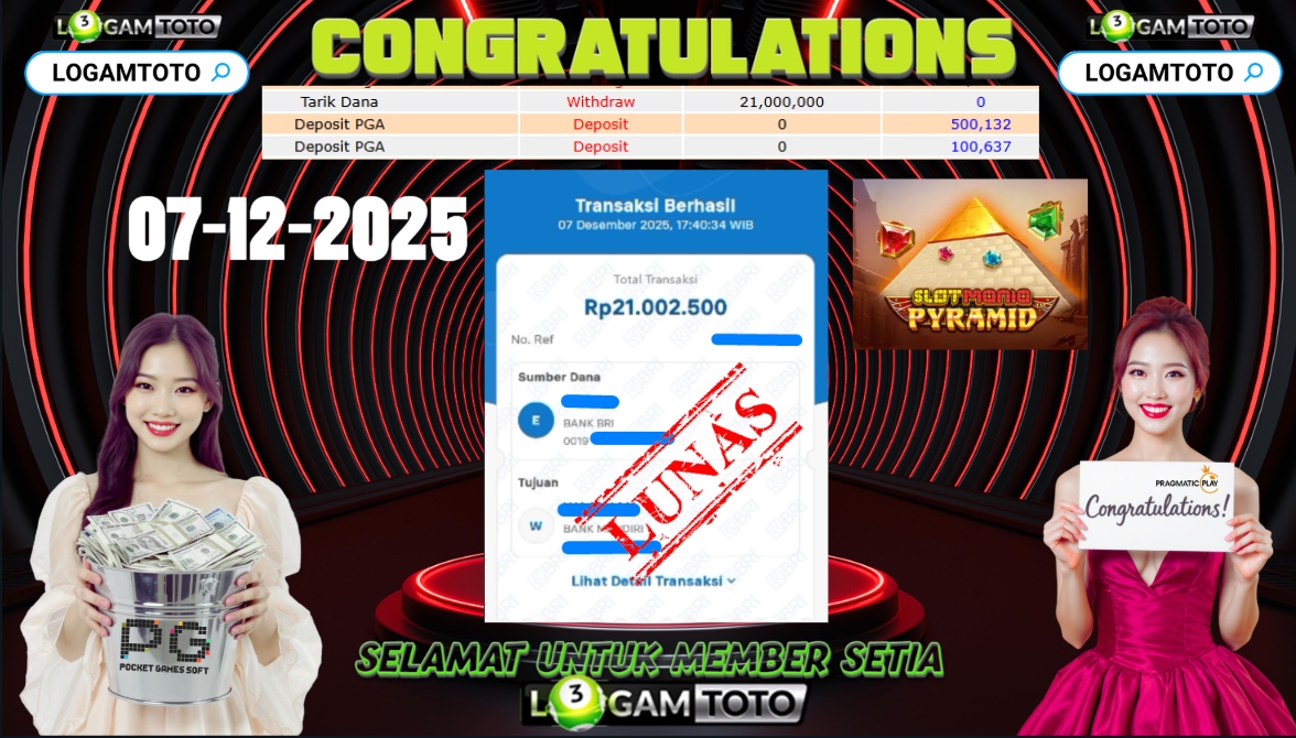 SELAMAT KEPADA MEMBER SETIA LOGAMTOTO BERHASIL JACKPOT DI PERMAINAN SLOT MANIA PYRAMID