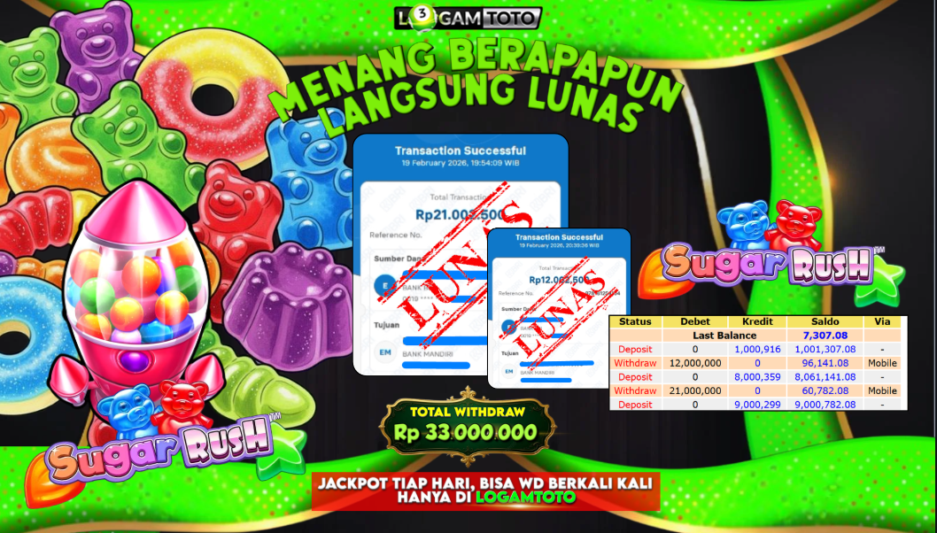 SELAMAT KEPADA MEMBER SETIA LOGAMTOTO BERHASIL JACKPOT 33.000.000 di SLOT SUGAR RUSH