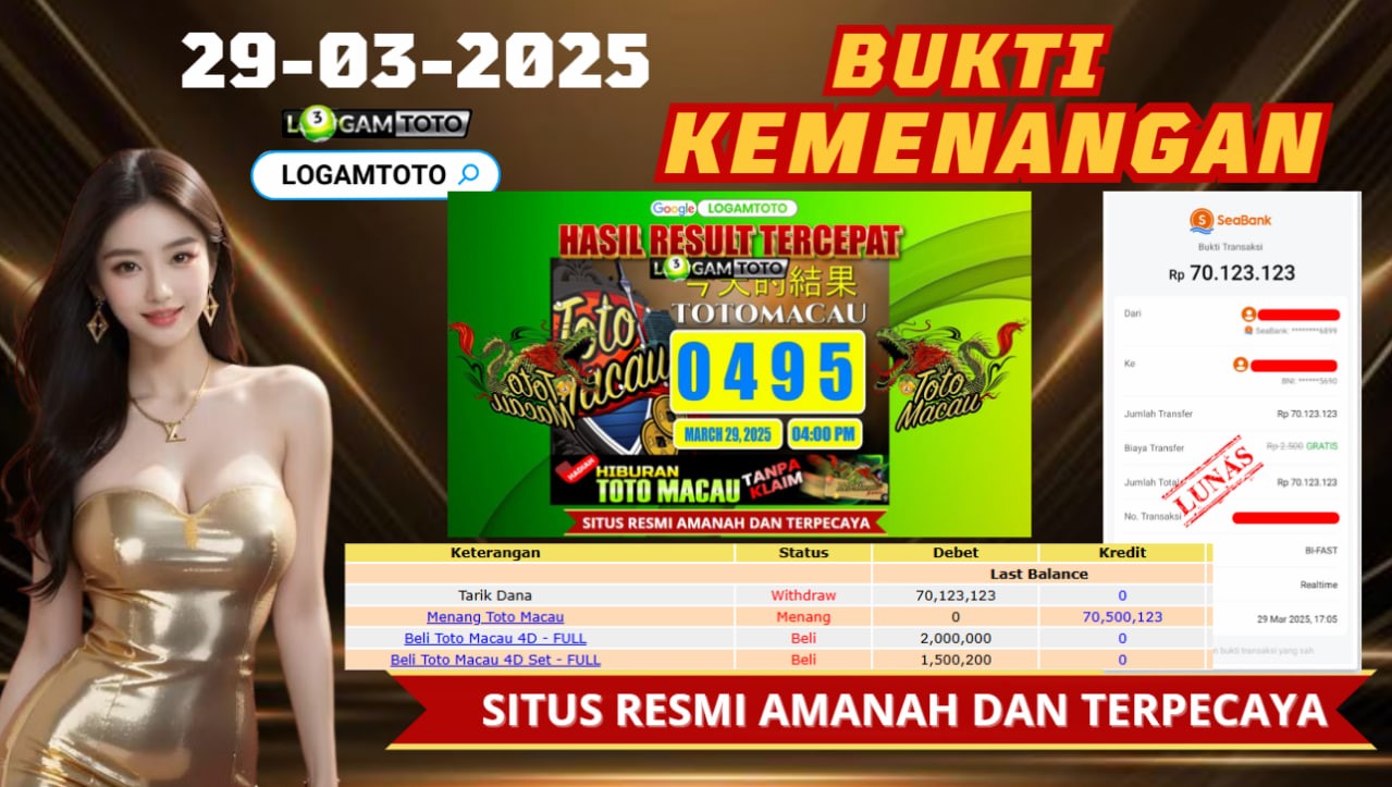 SELAMAT KEPADA MEMBER SETIA LOGAMTOTO ID: JOH***12 BERHASIL MENANG DI PERMAINAN TOTO MACAU 4D SEASON 2, KEMENANGAN TERSEBUT LANGSUNG DI BAYAR LUNAS DI « LOGAMTOTO »