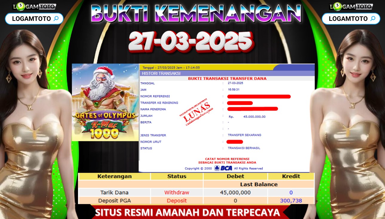 SELAMAT KEPADA MEMBER SETIA LOGAMTOTO BERHASIL JACKPOT DI PERMAINAN SLOT PRAGMATIC PLAY GATE OF OLYMPUS XMAS 1000