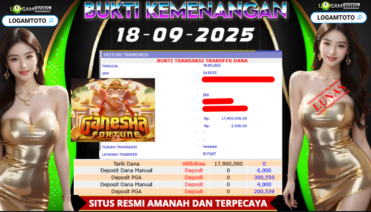 SELAMAT KEPADA MEMBER SETIA LOGAMTOTO BERHASIL JACKPOT DI PERMAINAN SLOT GANESHA FORTUNE