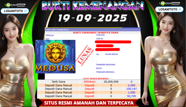 SELAMAT KEPADA MEMBER SETIA LOGAMTOTO BERHASIL JACKPOT DI PERMAINAN SLOT THE CURSE OF MEDUSA