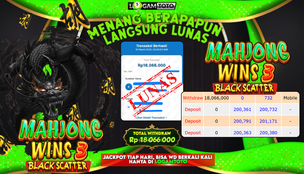 SELAMAT KEPADA MEMBER SETIA LOGAMTOTO BERHASIL JACKPOT 18.066.000 di MAHJONG WINS3 BLACKSCATTER
