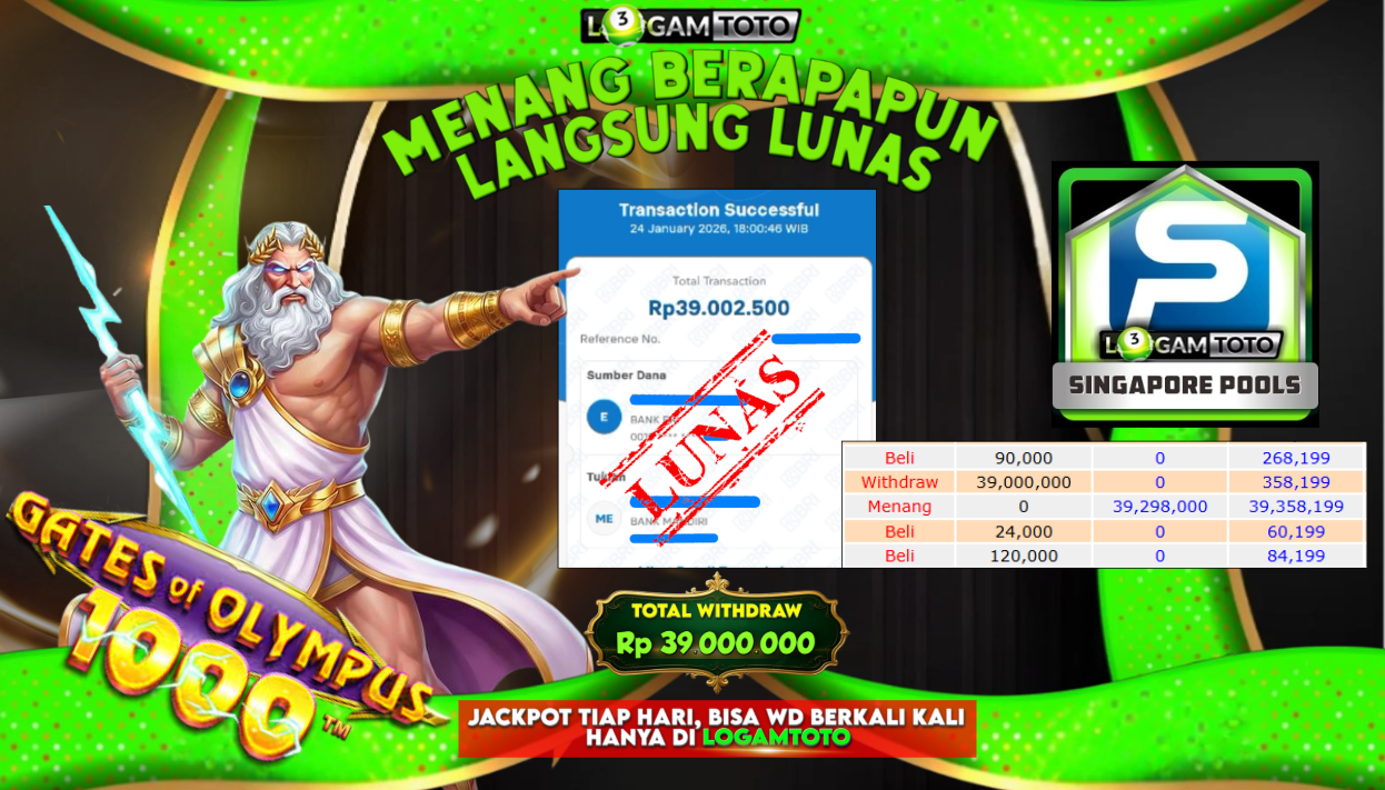 SELAMAT KEPADA MEMBER SETIA LOGAMTOTO BERHASIL JACKPOT DI 39.000.000 di TOGEL SINGAPORE POOLS