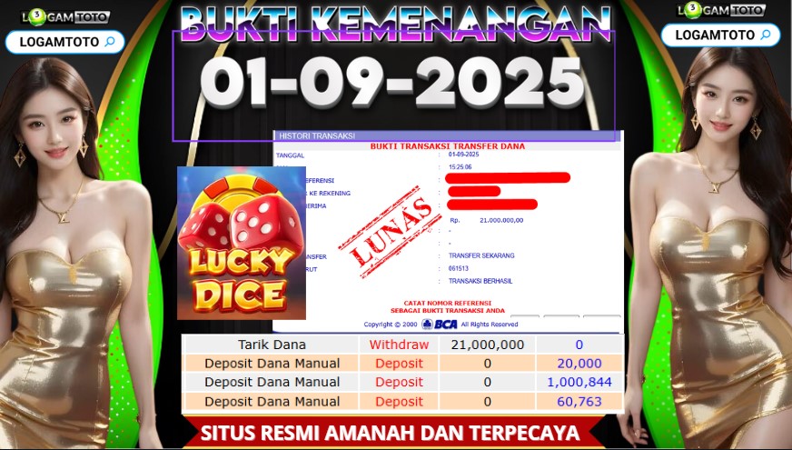 SELAMAT KEPADA MEMBER SETIA LOGAMTOTO BERHASIL JACKPOT DI PERMAINAN SLOT LUCKY DICE