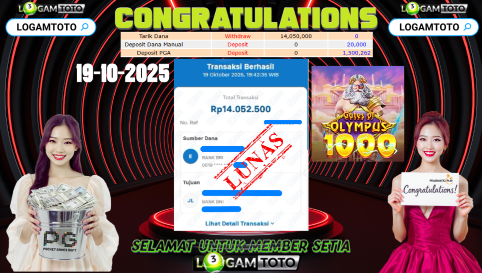 SELAMAT KEPADA MEMBER SETIA LOGAMTOTO BERHASIL JACKPOT DI PERMAINAN SLOT GATES OF OLYMPUS 1000