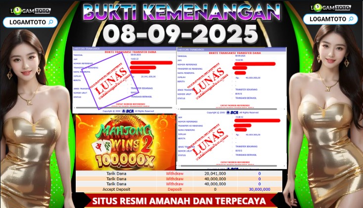 SELAMAT KEPADA MEMBER SETIA LOGAMTOTO BERHASIL JACKPOT DI PERMAINAN SLOT MAHJONG WINS 2 100,000X