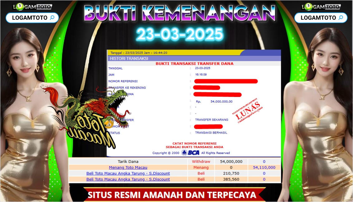 SELAMAT KEPADA MEMBER SETIA LOGAMTOTO BERHASIL JACKPOT DI PERMAINAN TOGEL TOTO MACAU 4D