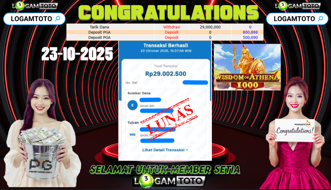 SELAMAT KEPADA MEMBER SETIA LOGAMTOTO BERHASIL JACKPOT DI PERMAINAN SLOT WISDOM OF ATHENA 1000