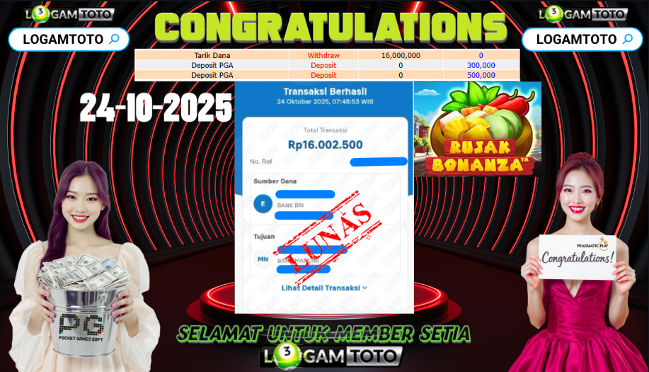 SELAMAT KEPADA MEMBER SETIA LOGAMTOTO BERHASIL JACKPOT DI PERMAINAN SLOT RUJAK BONANZA