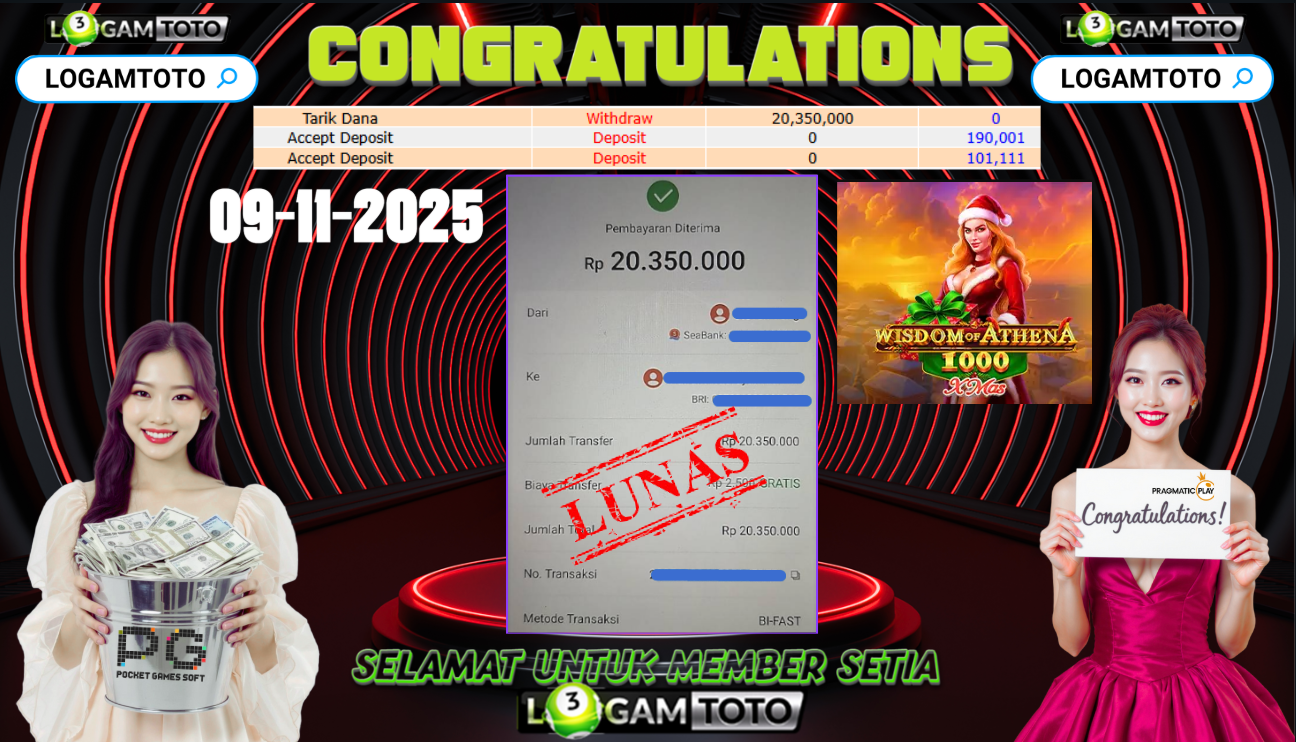 SELAMAT KEPADA MEMBER SETIA LOGAMTOTO BERHASIL JACKPOT DI PERMAINAN SLOT WISDOM of ATHENA 1000 XMAS