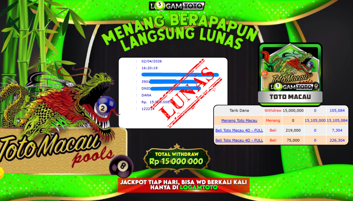SELAMAT KEPADA MEMBER SETIA LOGAMTOTO BERHASIL JACKPOT 15.000.000 di TOGEL TOTO MACAU