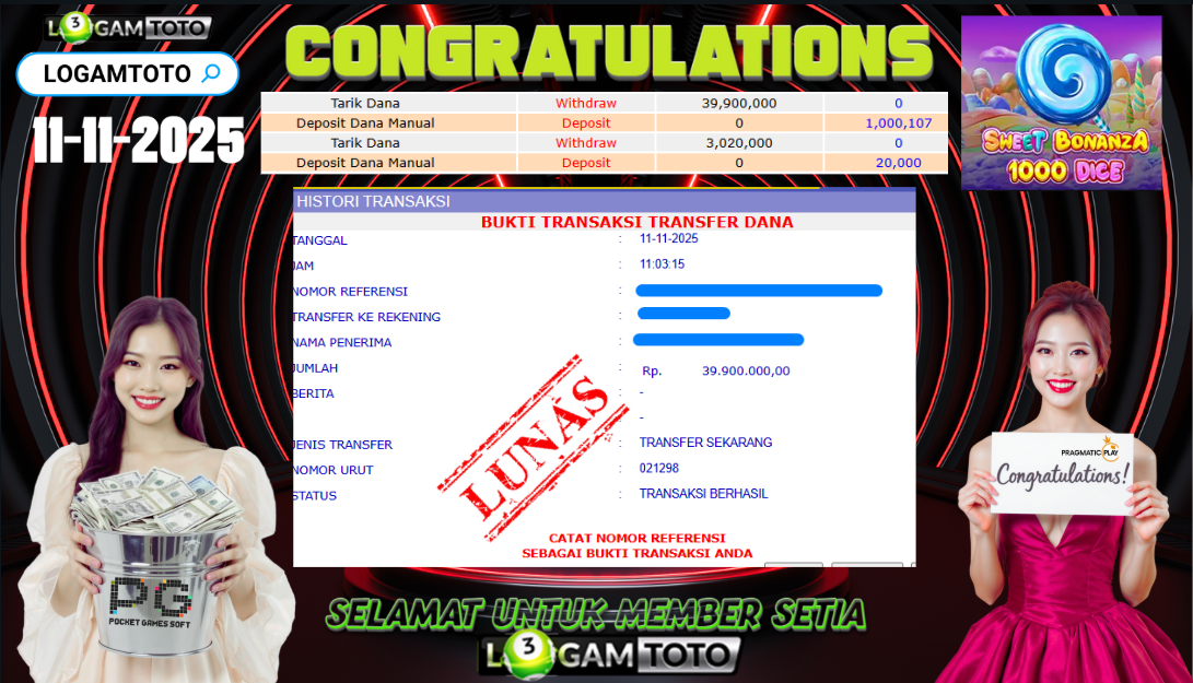 SELAMAT KEPADA MEMBER SETIA LOGAMTOTO BERHASIL JACKPOT DI PERMAINAN SLOT SWEET BONANZA 1000 DICE