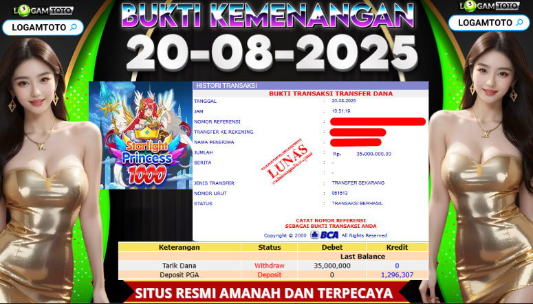 SELAMAT KEPADA MEMBER SETIA LOGAMTOTO BERHASIL JACKPOT DI PERMAINAN SLOT STARLIGHT PRINCESS 1000