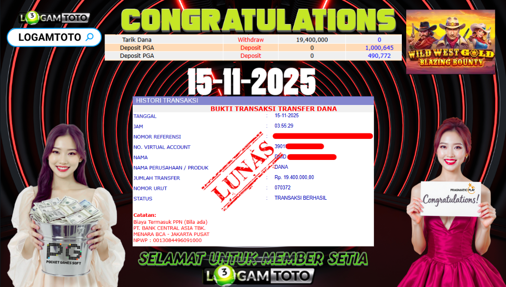 SELAMAT KEPADA MEMBER SETIA LOGAMTOTO BERHASIL JACKPOT DI PERMAINAN SLOT WILD WEST GOLD BLAZING BOUNTY