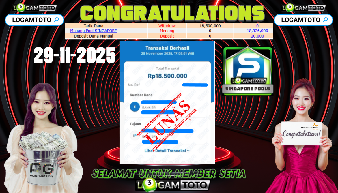SELAMAT KEPADA MEMBER SETIA LOGAMTOTO BERHASIL JACKPOT DI TOGEL SINGAPORE POOLS