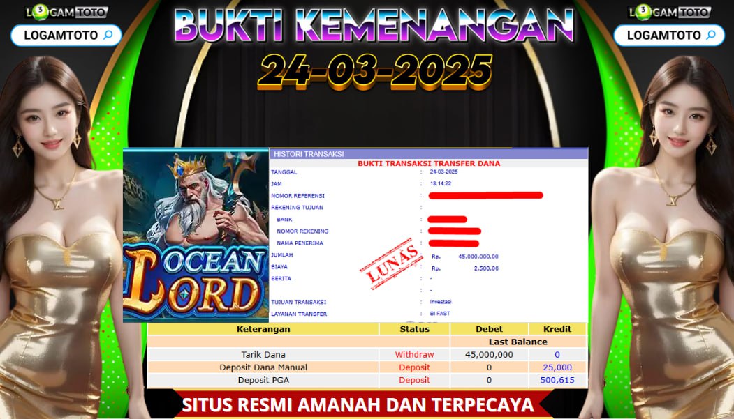 SELAMAT KEPADA MEMBER SETIA LOGAMTOTO BERHASIL JACKPOT DI PERMAINAN SLOT OCEAN LORD