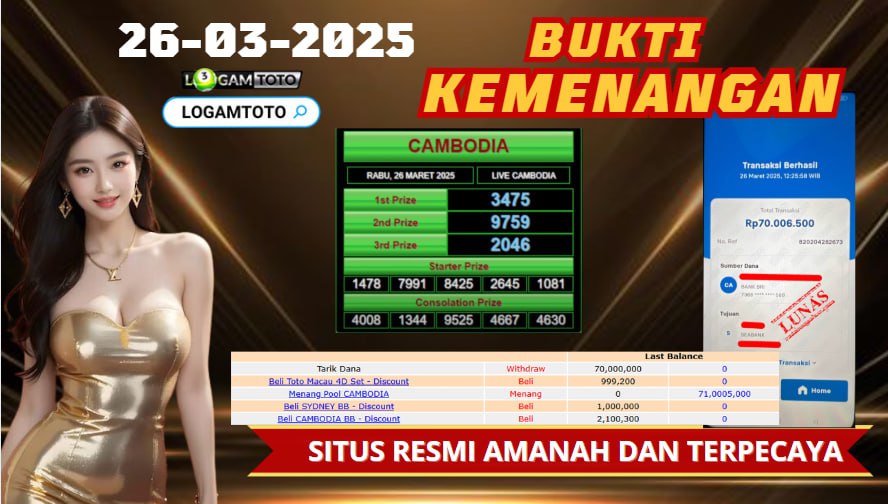 SELAMAT KEPADA MEMBER SETIA LOGAMTOTO BERHASIL MENANG DI PASARAN CAMBODIA JACKPOT 70JT LANGSUNG DI BAYAR LUNAS