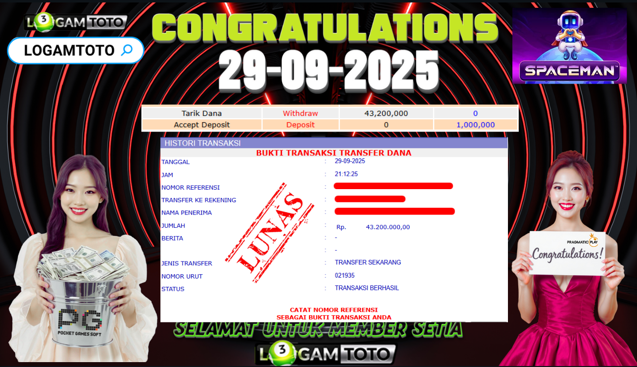 SELAMAT KEPADA MEMBER SETIA LOGAMTOTO BERHASIL JACKPOT DI PERMAINAN SLOT SPACEMAN